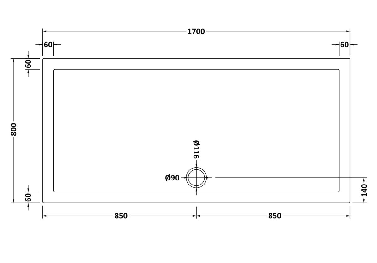 Rectangular Shower Tray 1700 x 800mm - Image 2