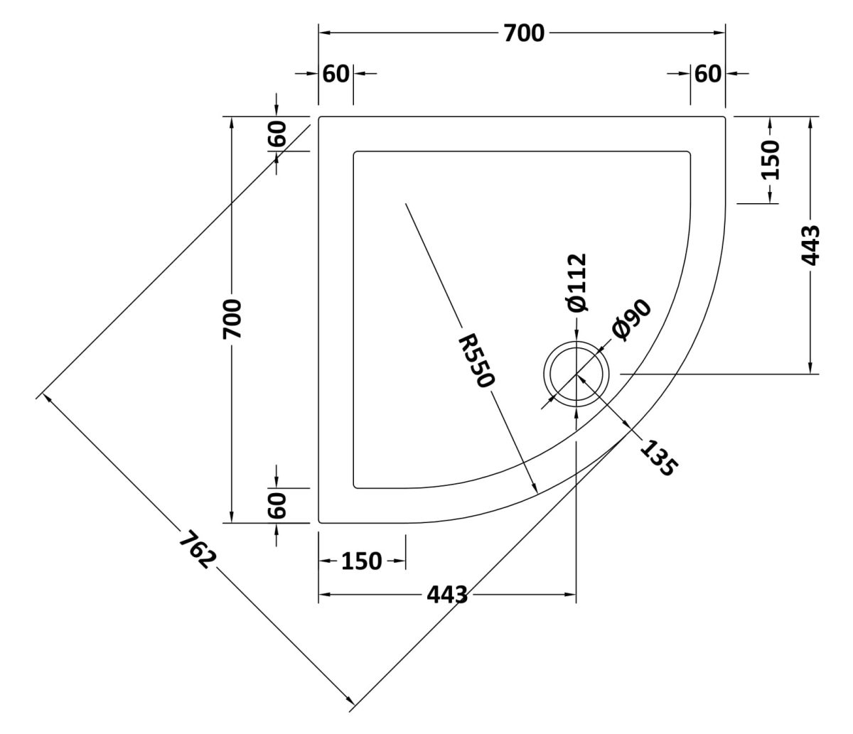 Quadrant Shower Tray 700 x 700mm - Image 2