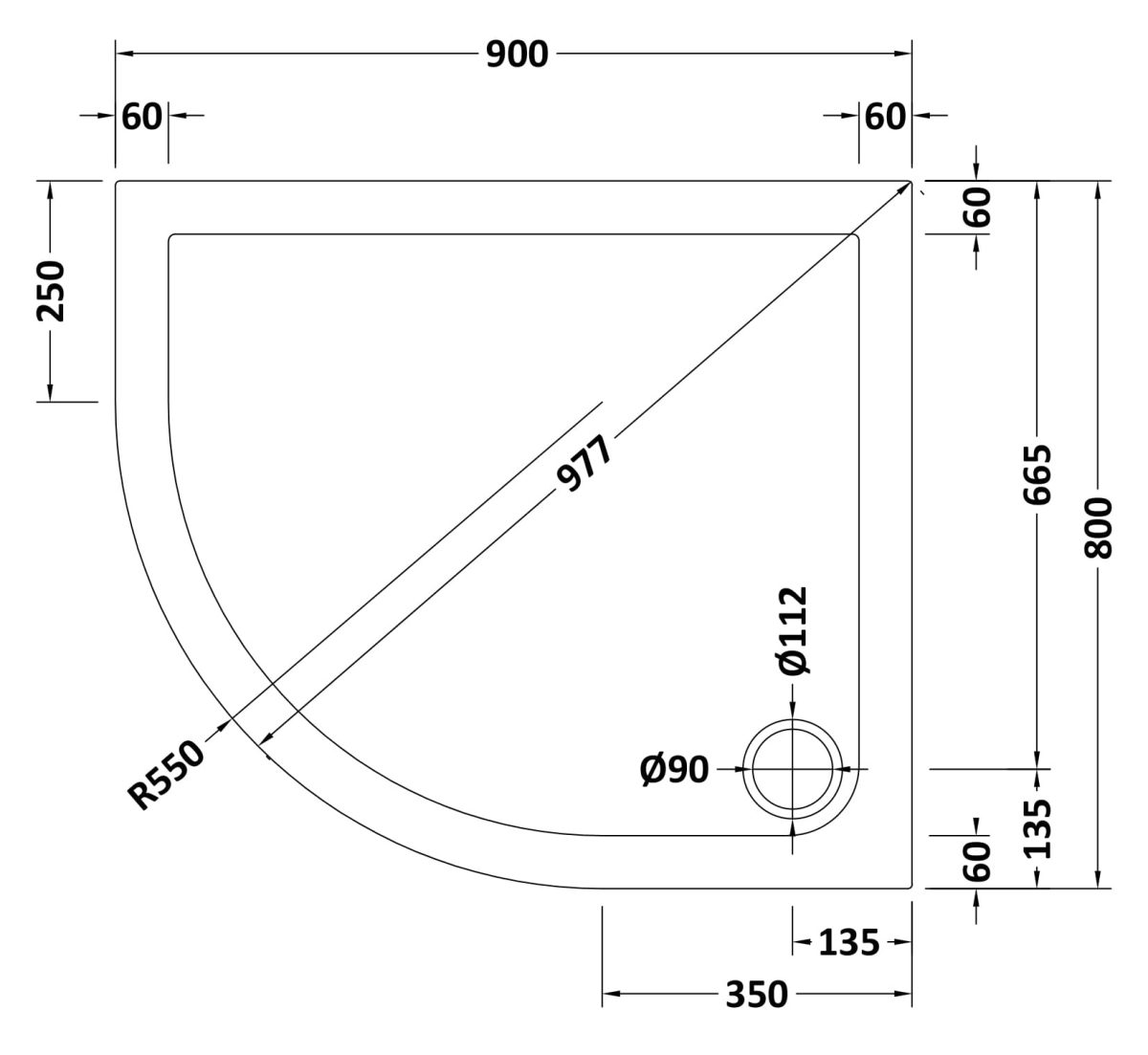 Offset Quad Shower Tray LH 900 x 800mm - Image 2
