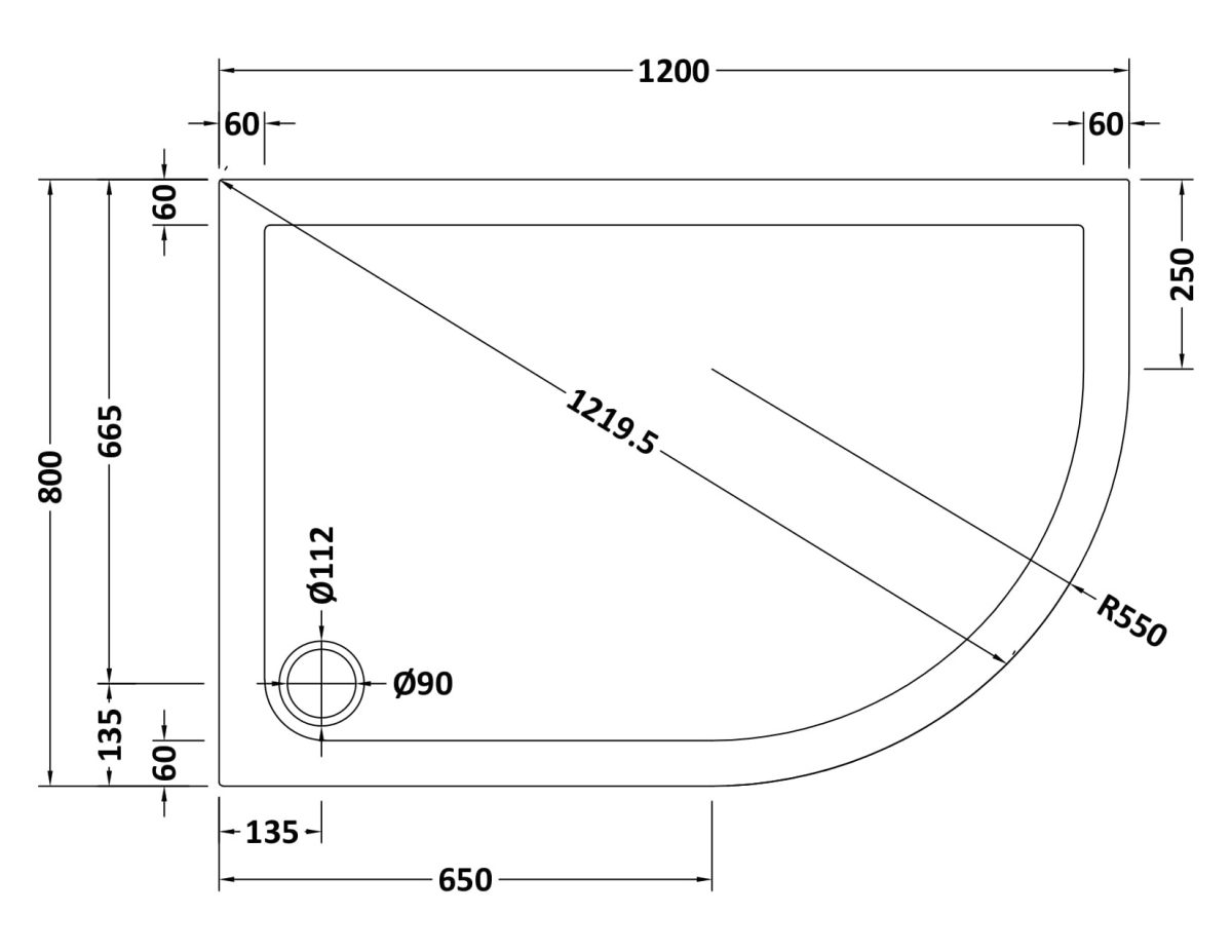 Offset Quad Shower Tray RH 1200 x 800mm - Image 2