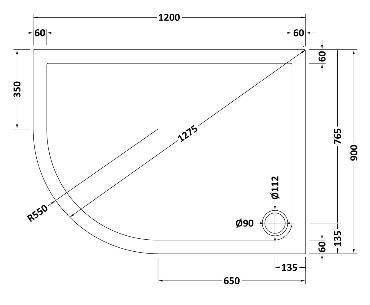 Offset Quad Shower Tray LH 1200 x 900mm - Image 2