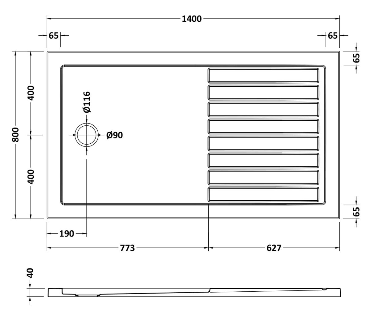 Rectangular Walk-In Shower Tray 1400 x 800 - Image 3