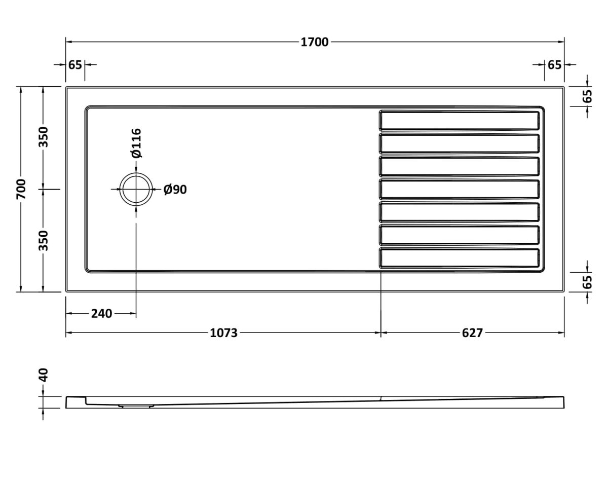 Rectangular Walk-In Shower Tray 1700 x 700 - Image 3