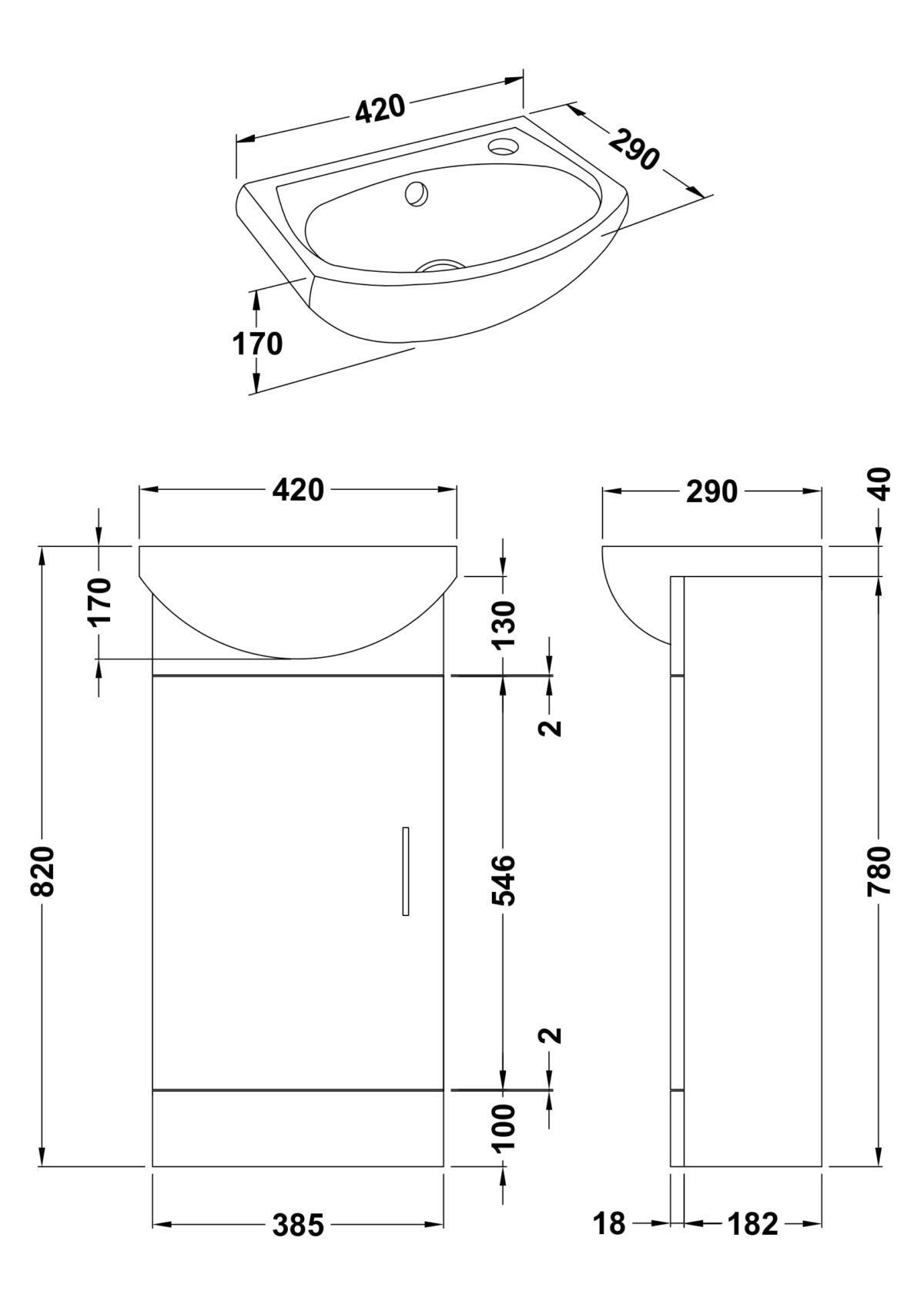 420mm Cabinet & Basin - Image 2