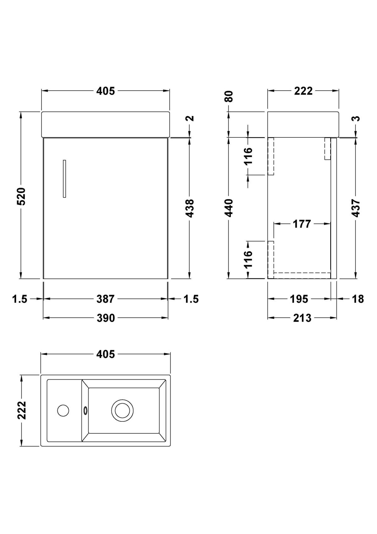 400mm Wall Hung Vanity & Basin - Image 3