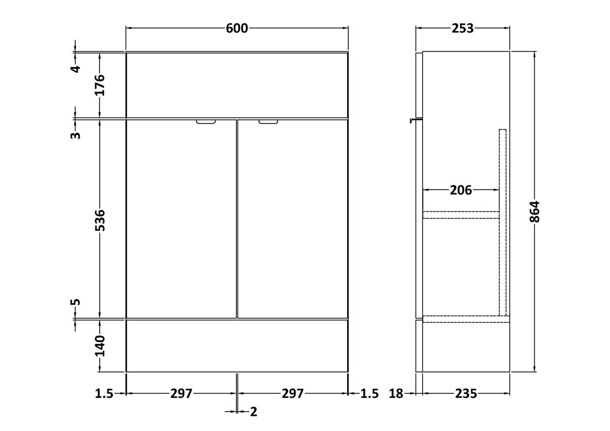 600mm Vanity Unit - Compact - Image 2