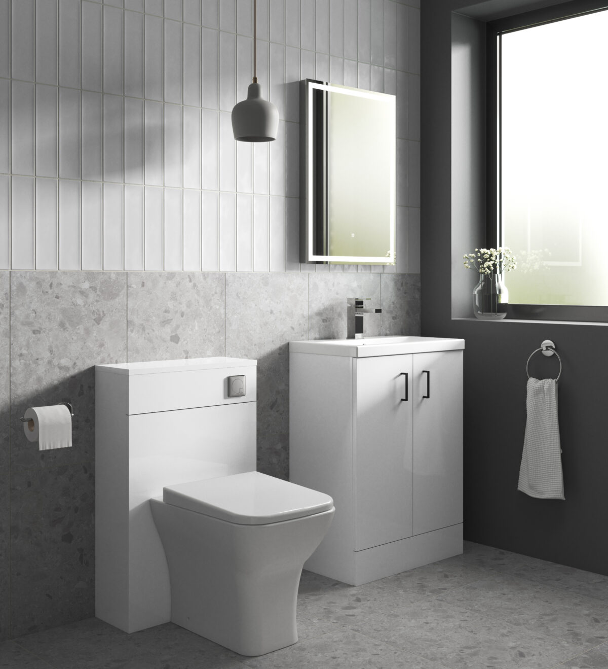 600mm Floor Standing 2-Door Vanity & Polymarble Basin - Image 2
