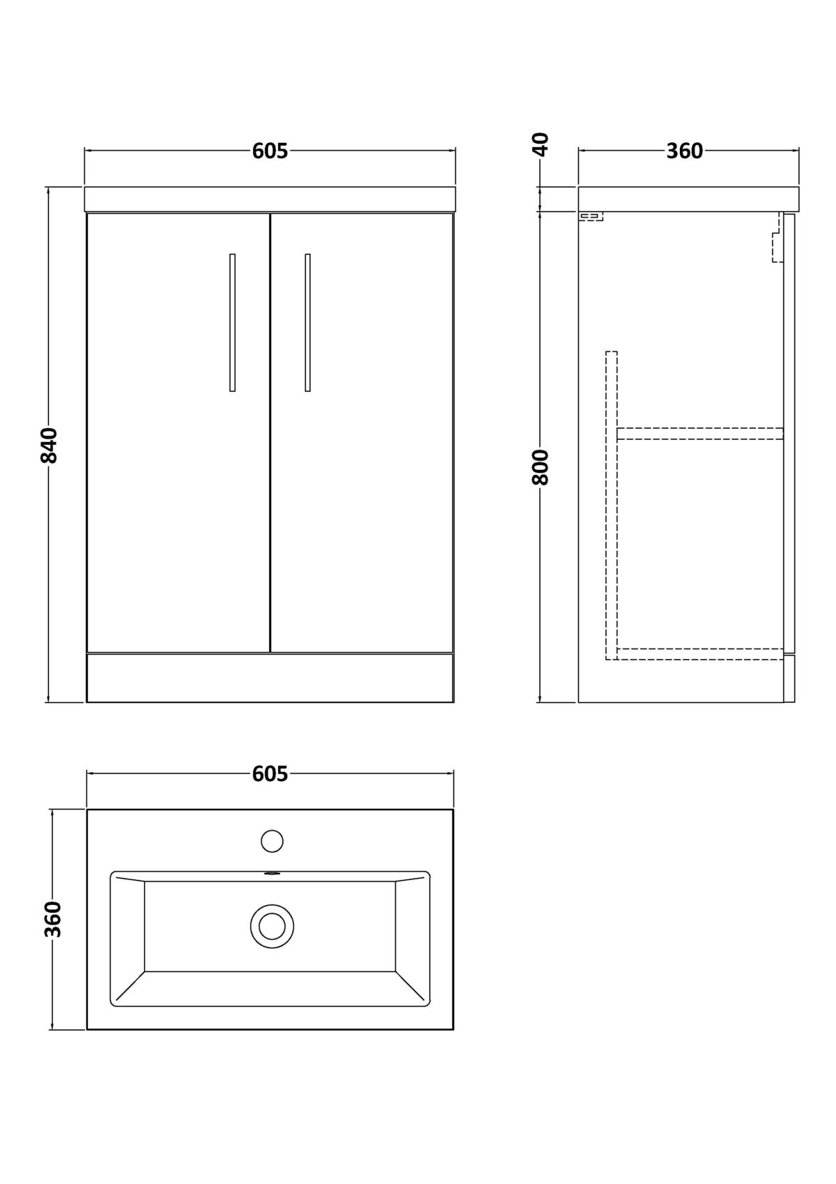 600mm Floor Standing 2 Door Vanity & Ceramic Basin - Image 3