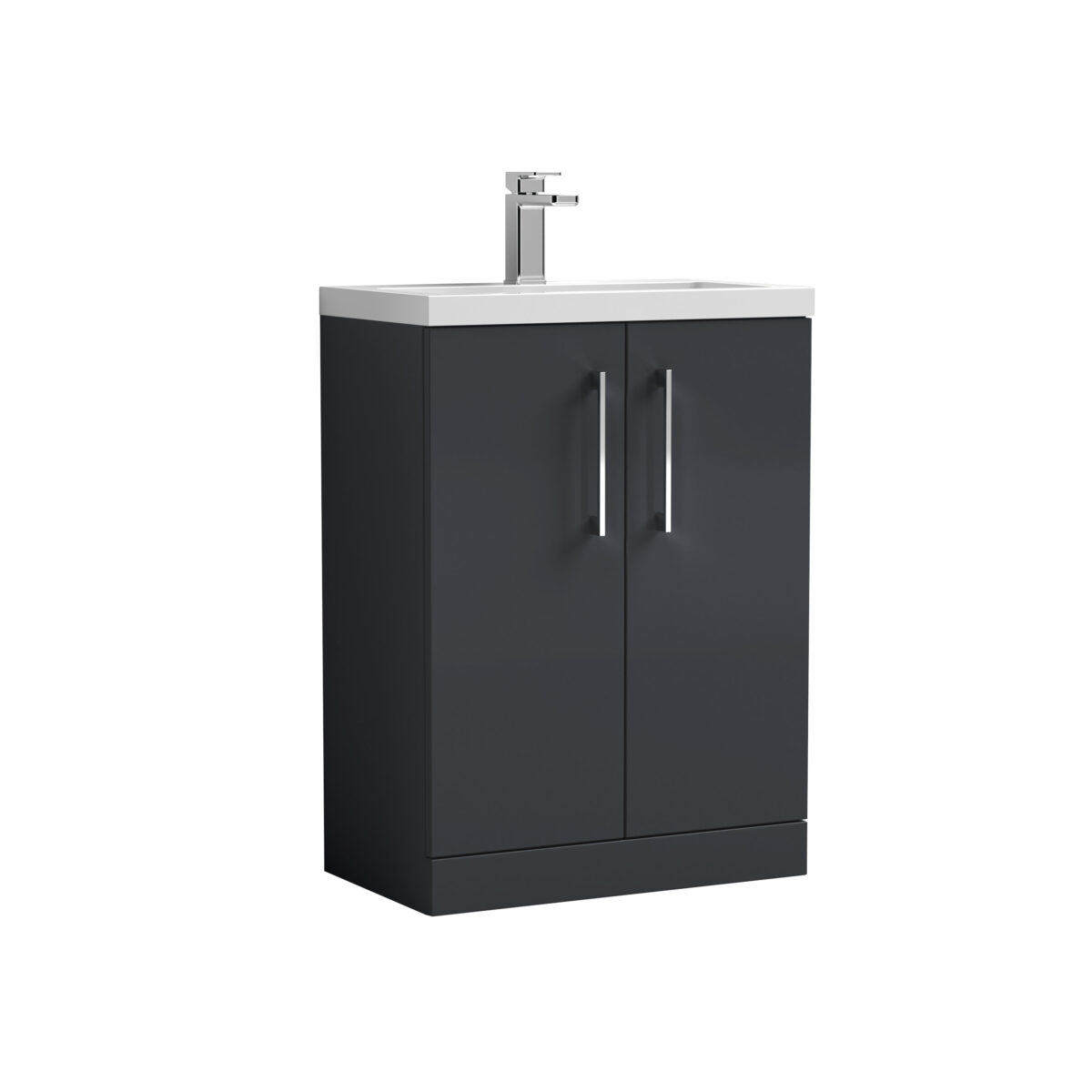 600mm Floor Standing 2-Door Vanity & Polymarble Basin - Image 1