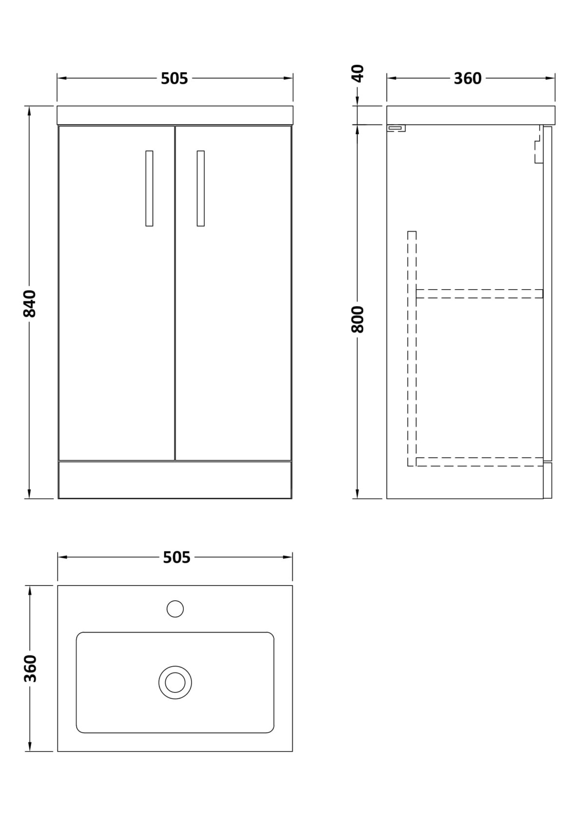 500mm Floor Standing 2-Door Vanity & Polymarble Basin - Image 3