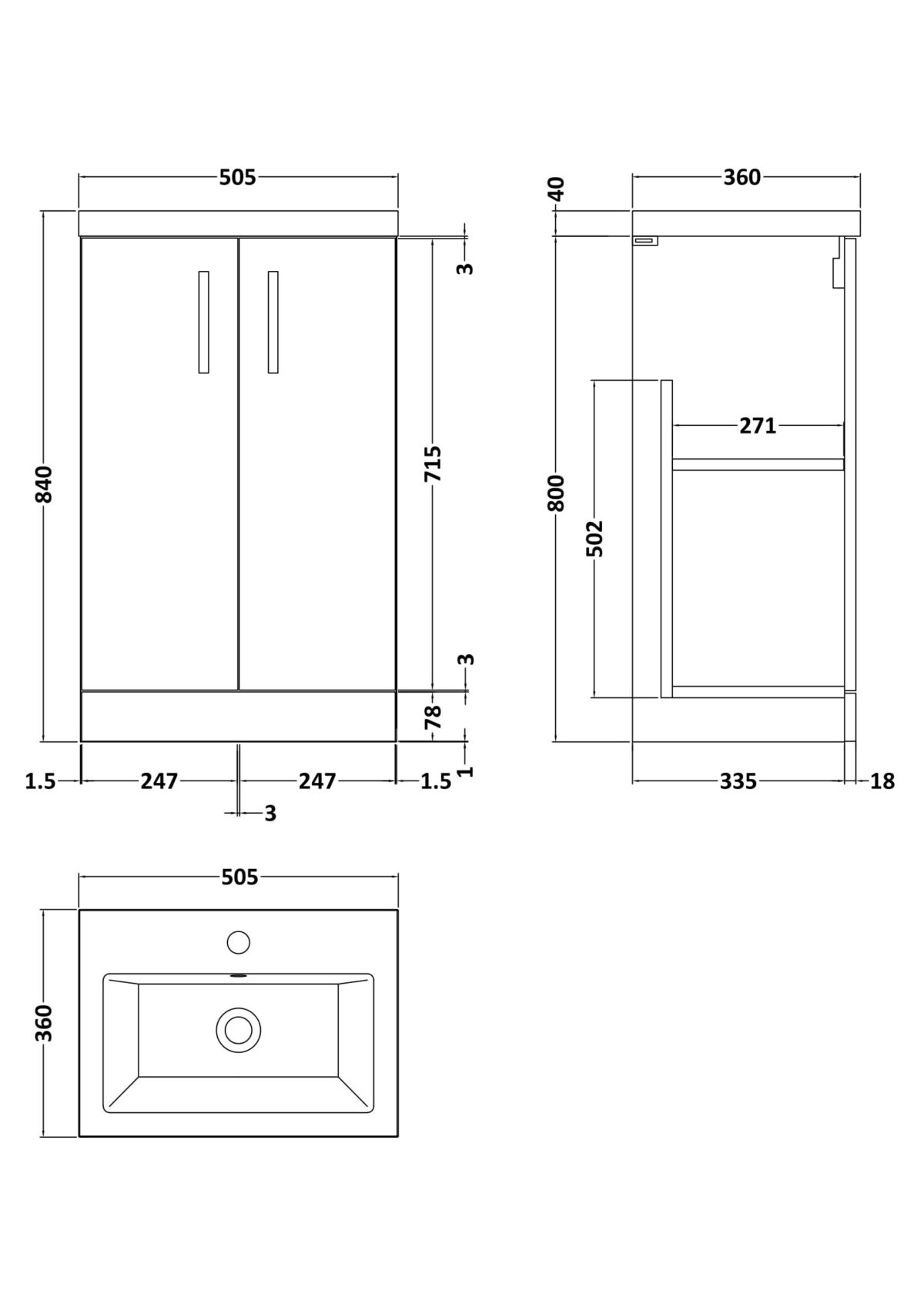 500mm Floor Standing 2-Door Vanity & Ceramic Basin - Image 3