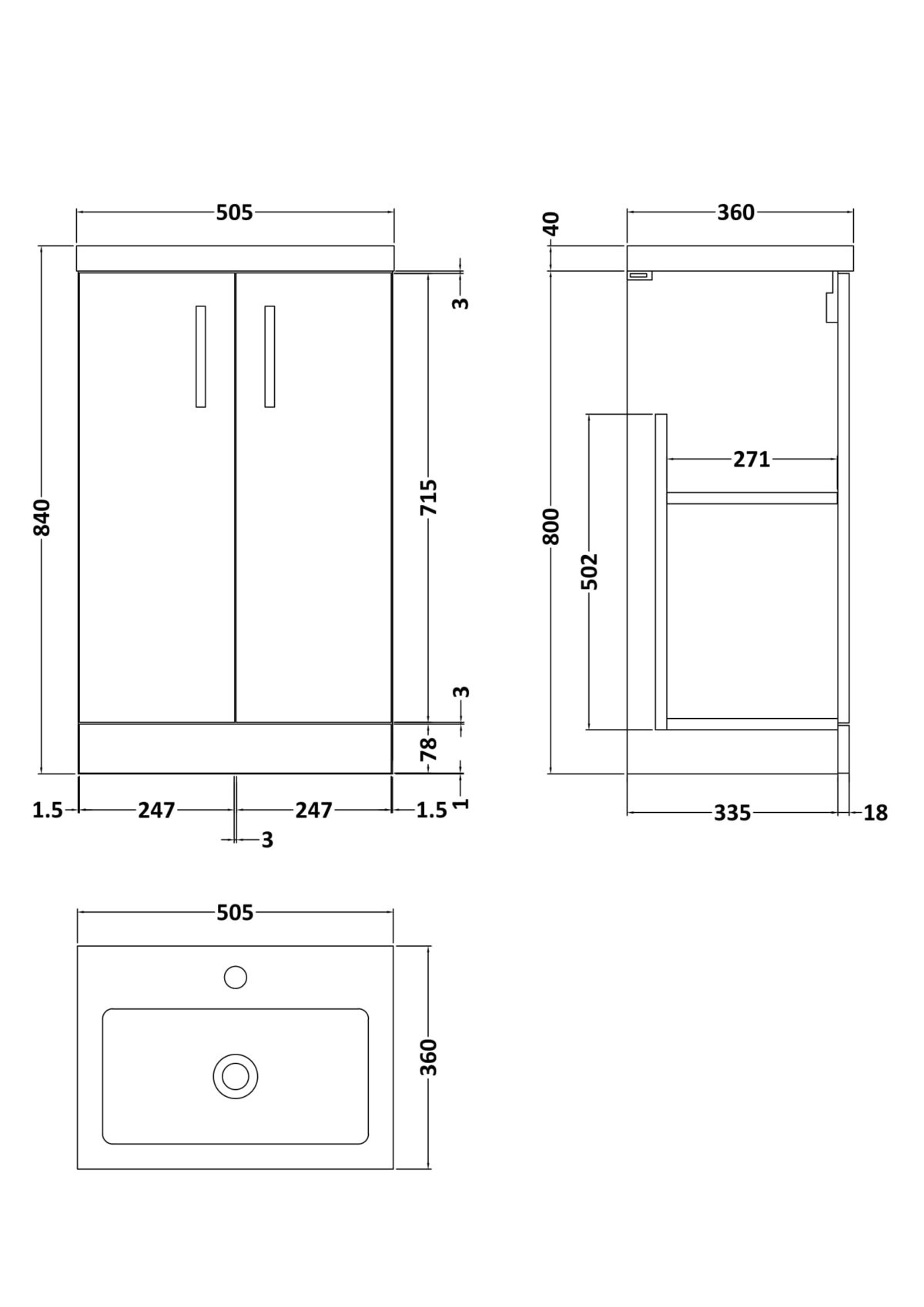 500mm Floor Standing 2-Door Vanity & Polymarble Basin - Image 3