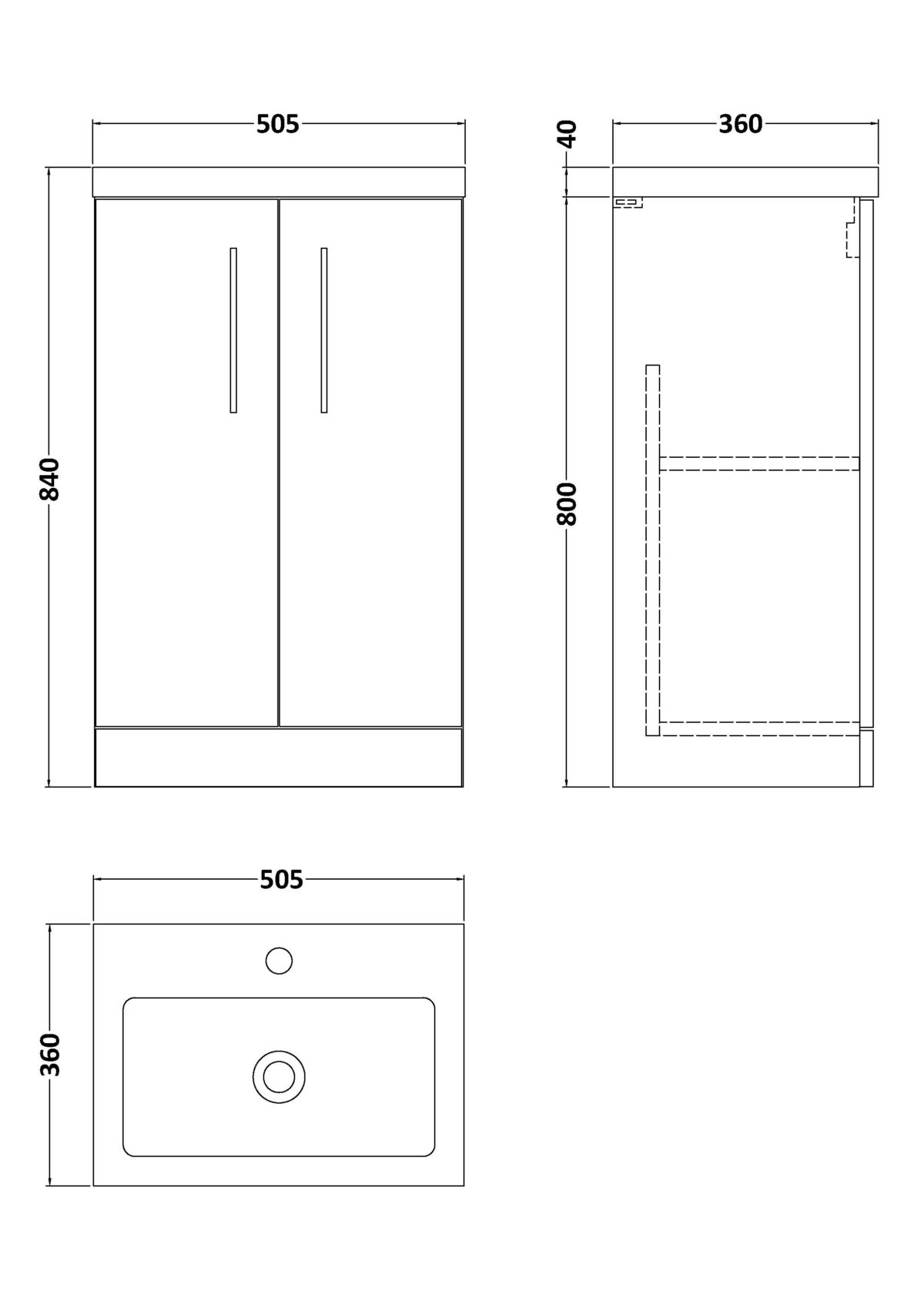 500mm Floor Standing 2 Door Vanity & Polymarble Basin - Image 3