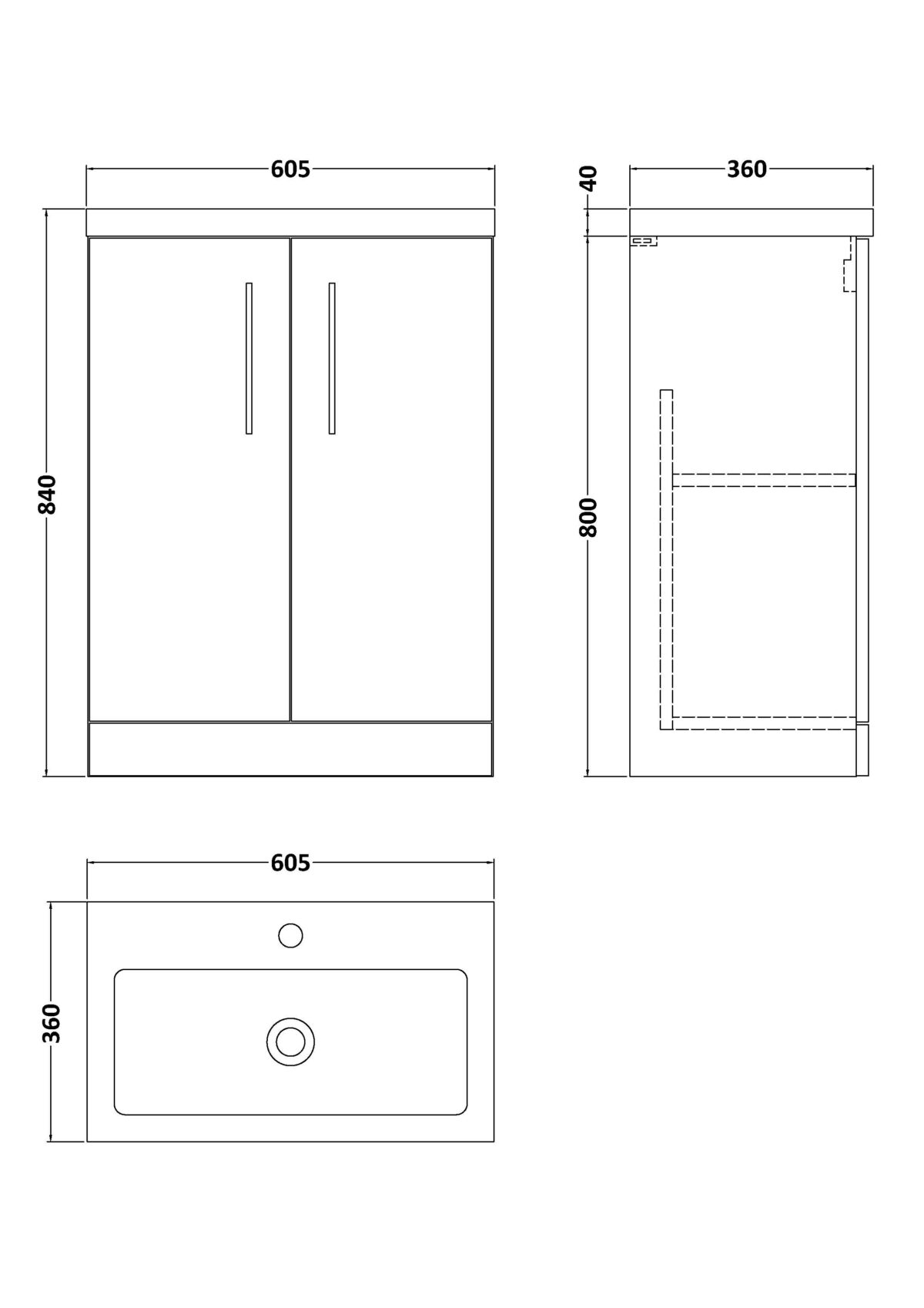 600mm Floor Standing 2 Door Vanity & Polymarble Basin - Image 3
