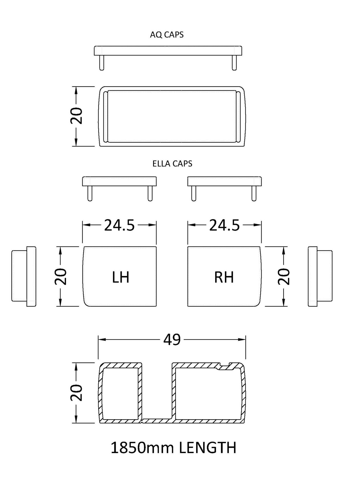 1850mm Black Profile Extension Kit - Image 3