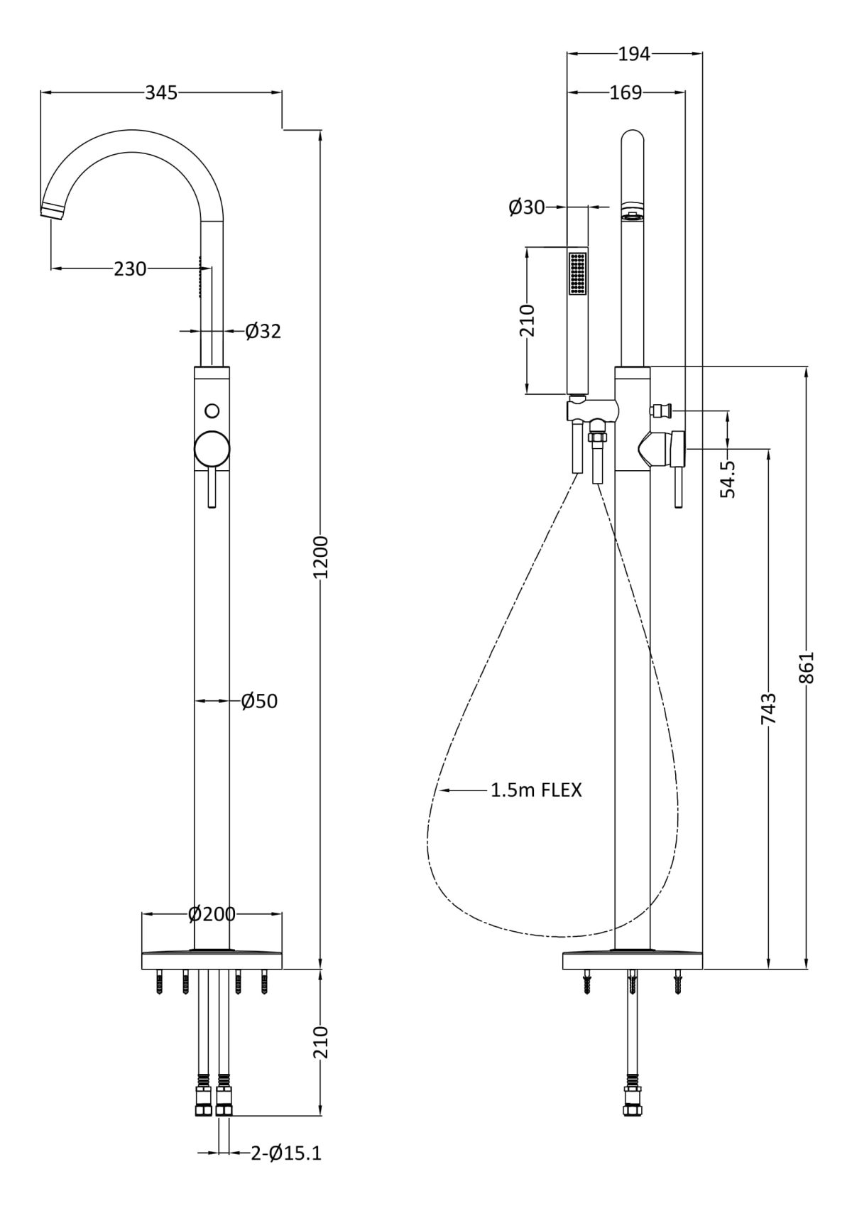 Tec Floor Standing Bath Shower Mixer - Image 2