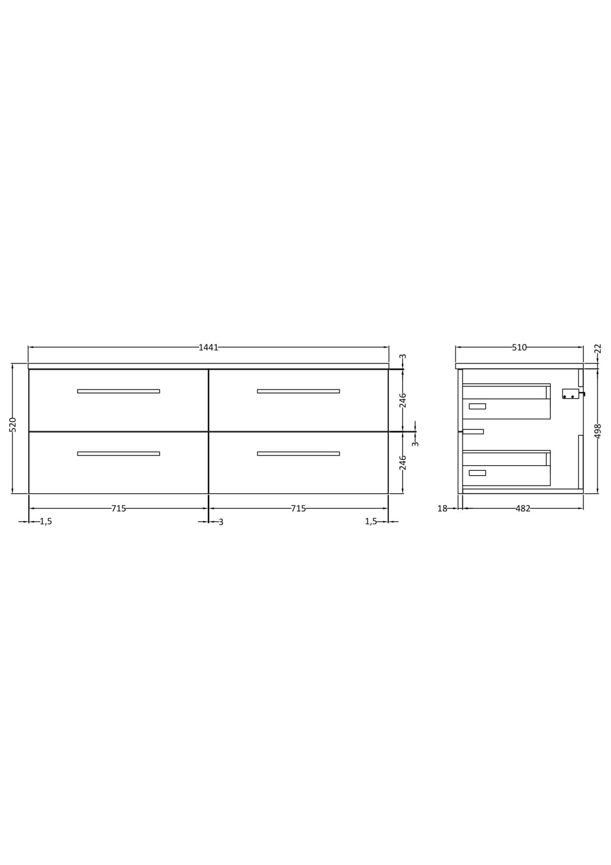 1400mm Wall Hung 4-Drawer Unit & Laminate Worktop - Image 2