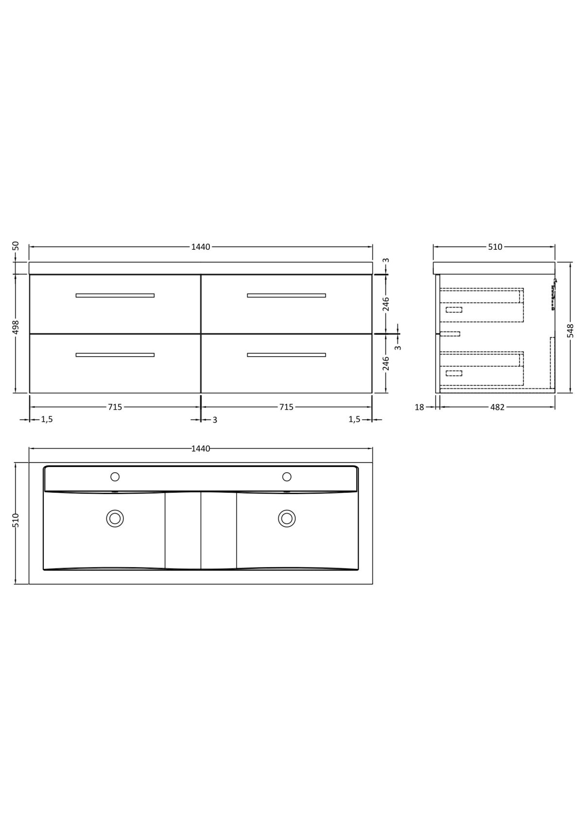 1440mm Double Cabinet & Basin - Image 2
