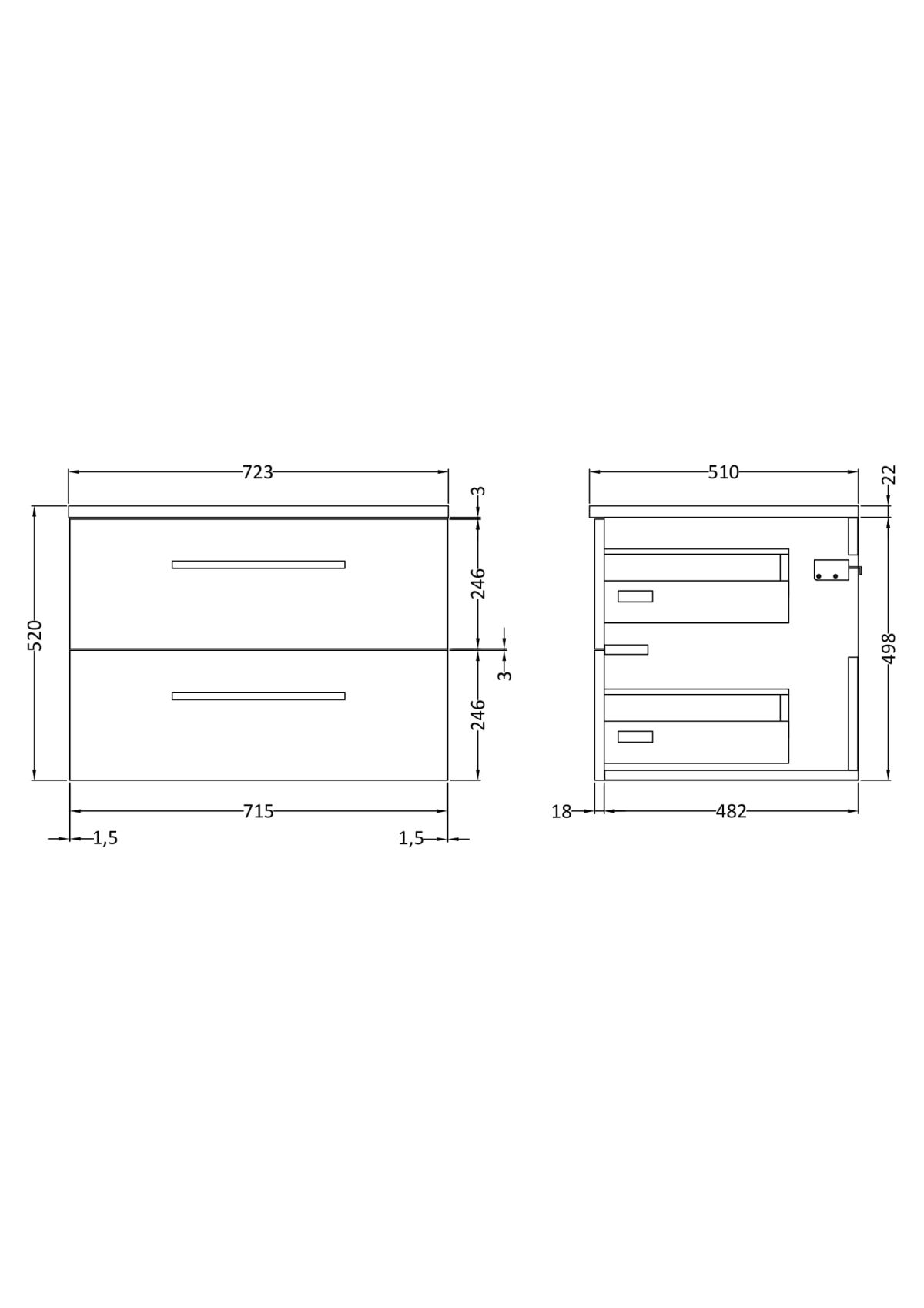 720mm Wall Hung 2-Drawer Unit & Laminate Worktop - Image 2