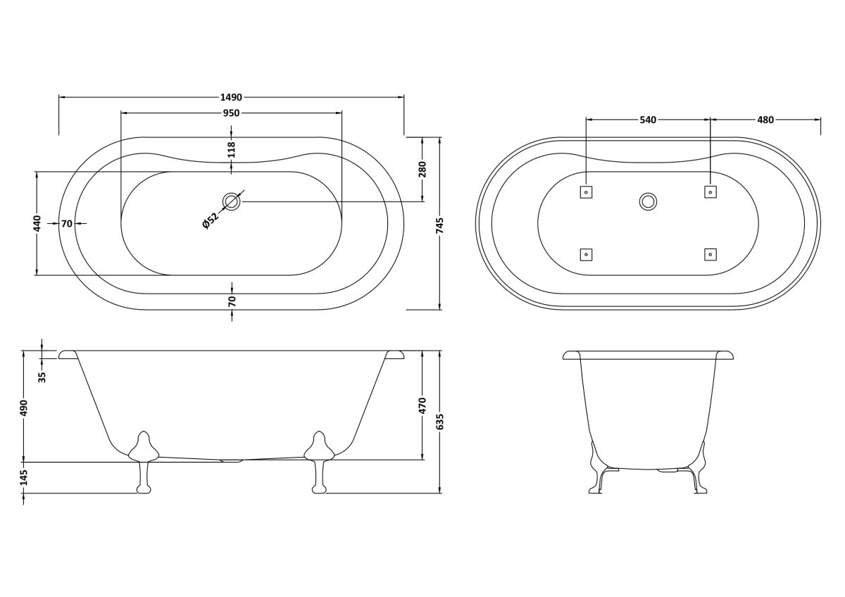 Freestanding Bath - Pride Leg Set (1500mm) - Image 4