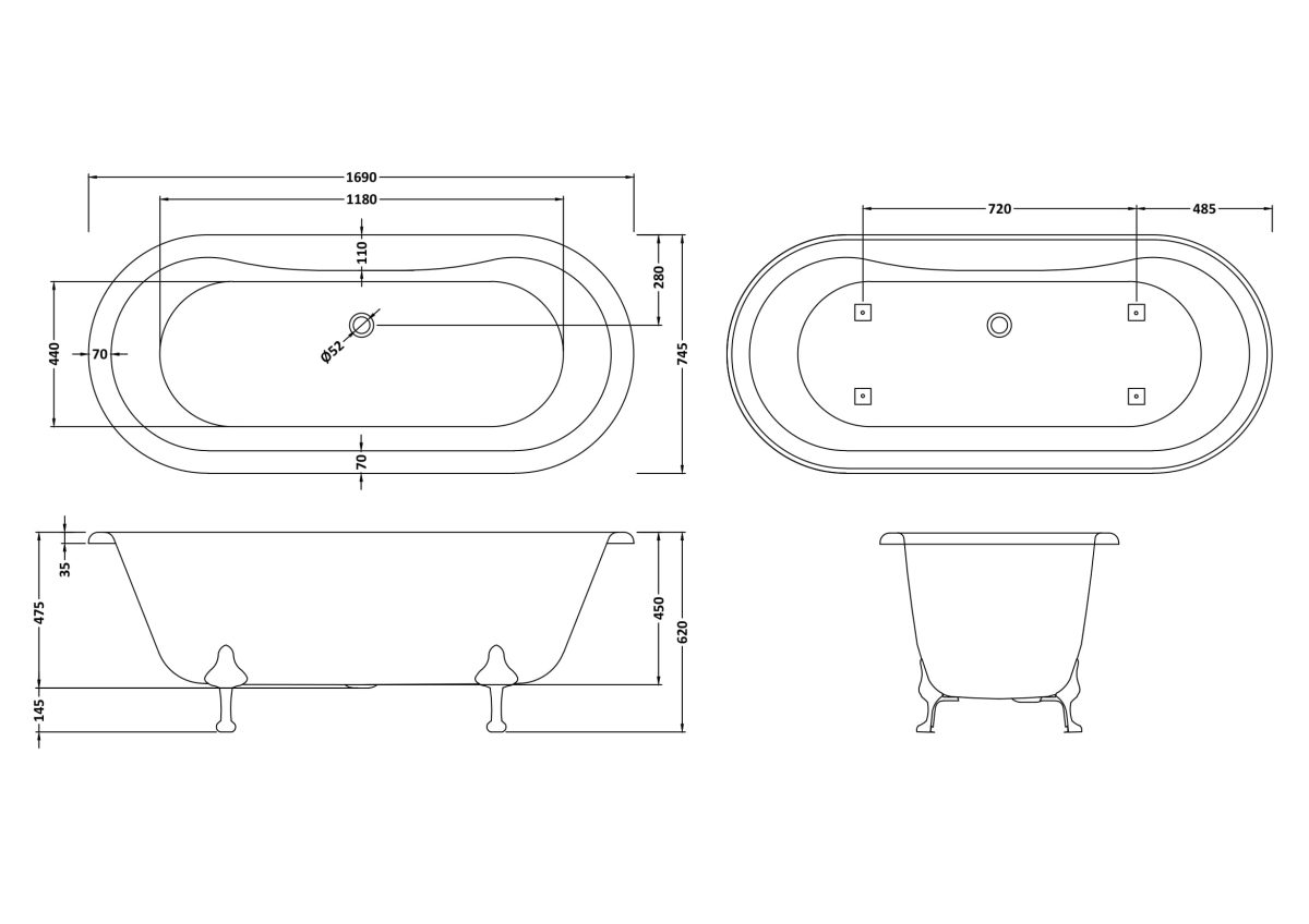 Freestanding Bath - Deacon Leg Set (1700mm) - Image 4