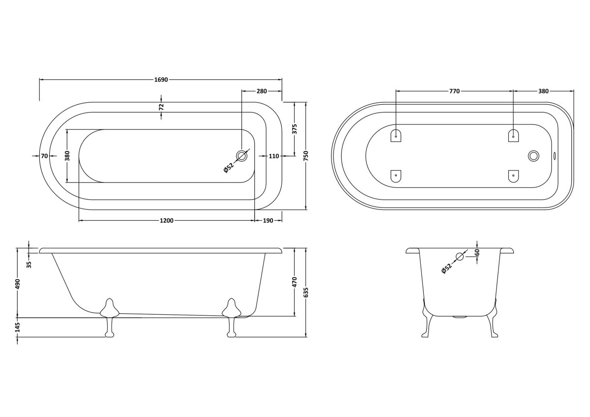 Freestanding Bath - Corbel Leg Set (1700mm) - Image 4