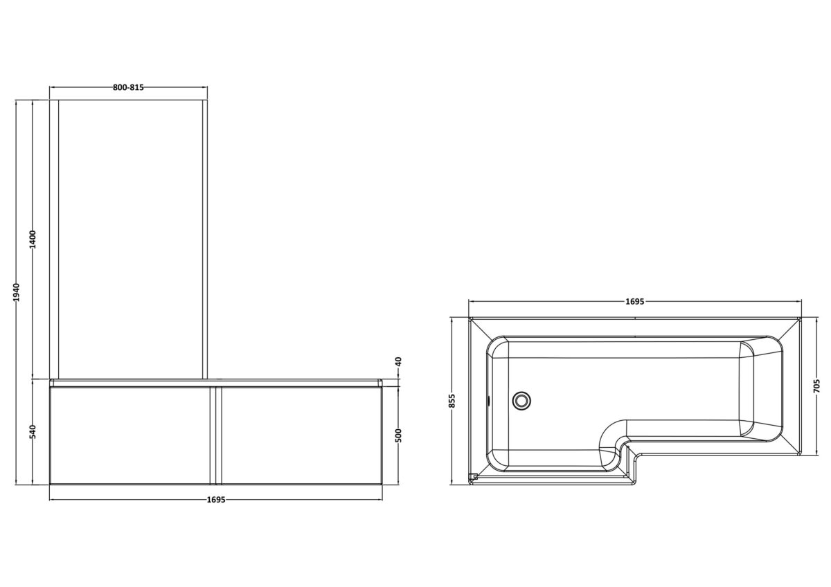 1700mm Left Hand Square Shower Bath Set - Image 3