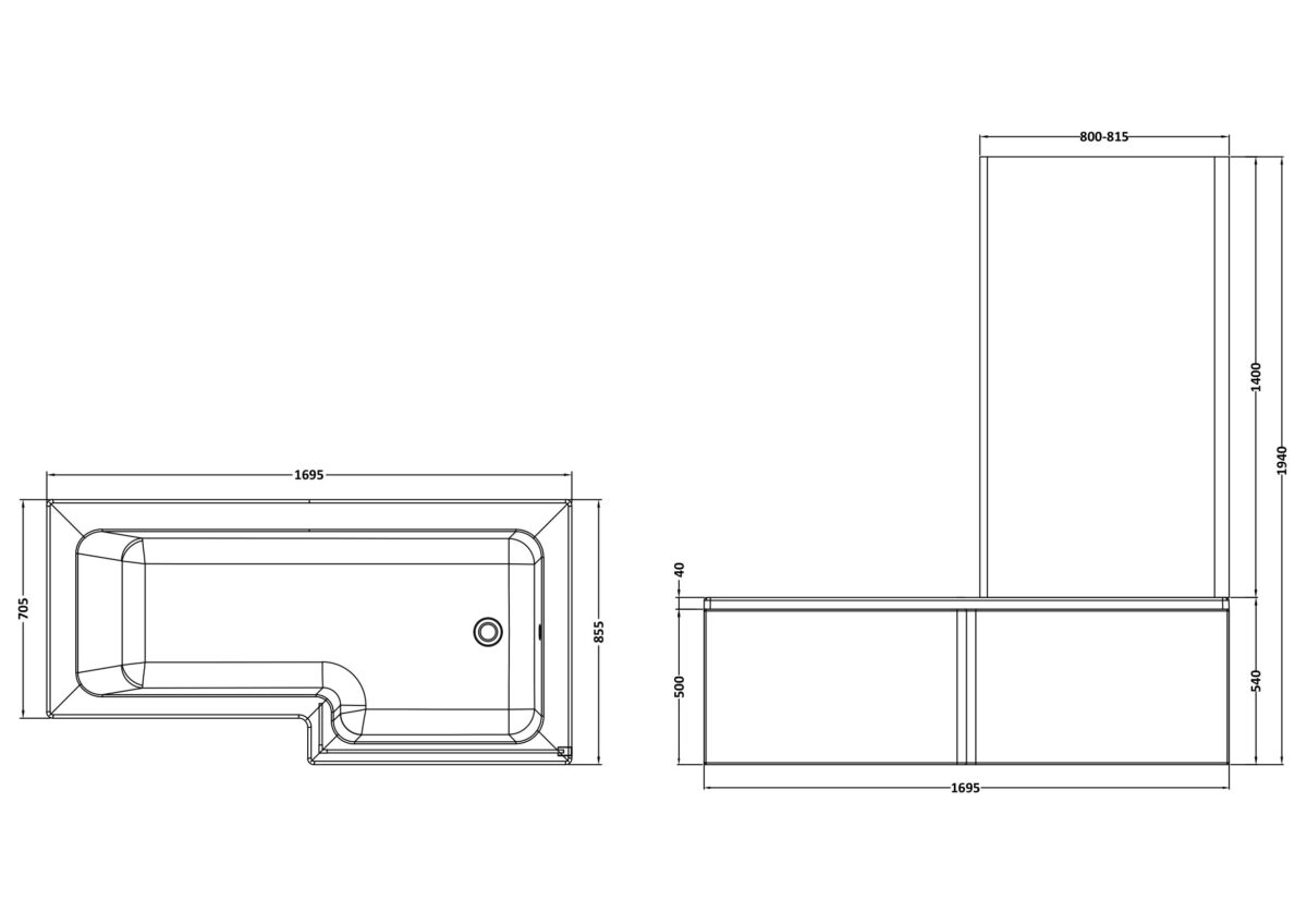 1700mm Right Hand Square Shower Bath Set - Image 3