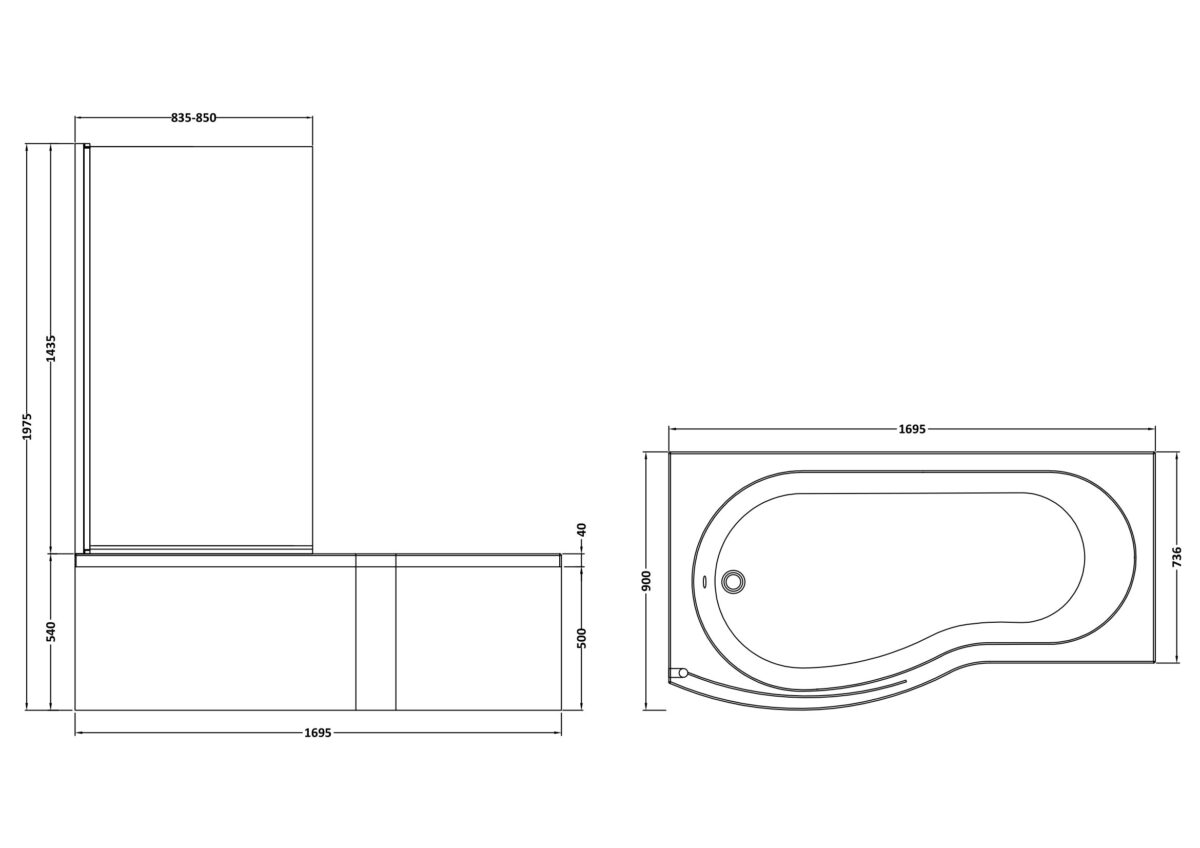 1700mm B Shaped Left Hand Bath Set - Image 3