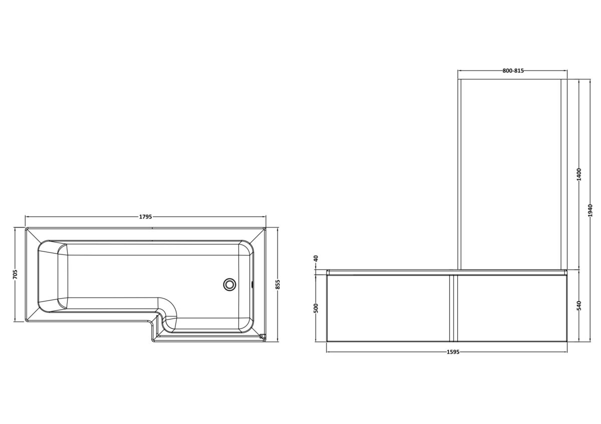 1800mm Right Hand Square Shower Bath Set - Image 2