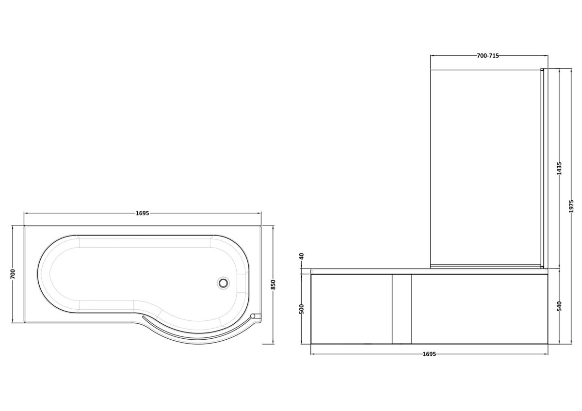 1700mm Right Hand P-Shaped Bath Set - Image 3