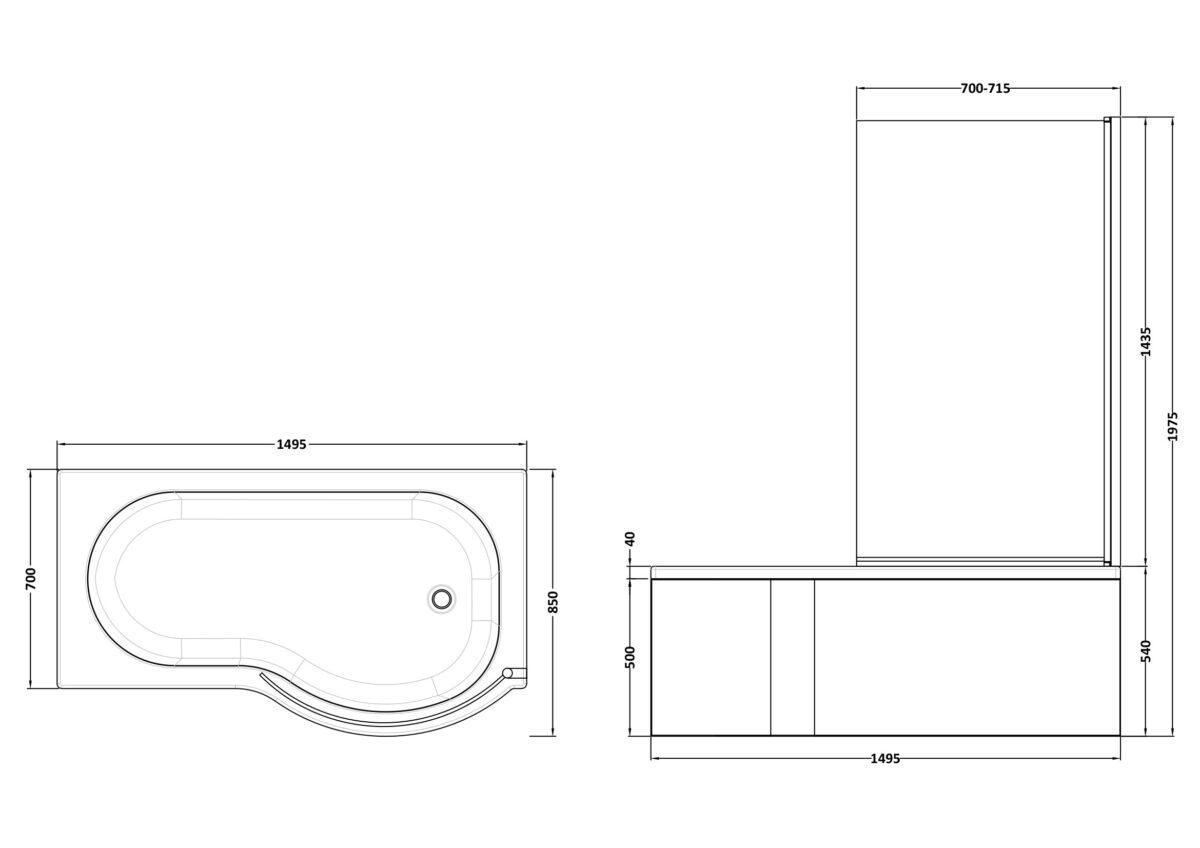 1500mm Right Hand P-Shaped Bath Set - Image 3