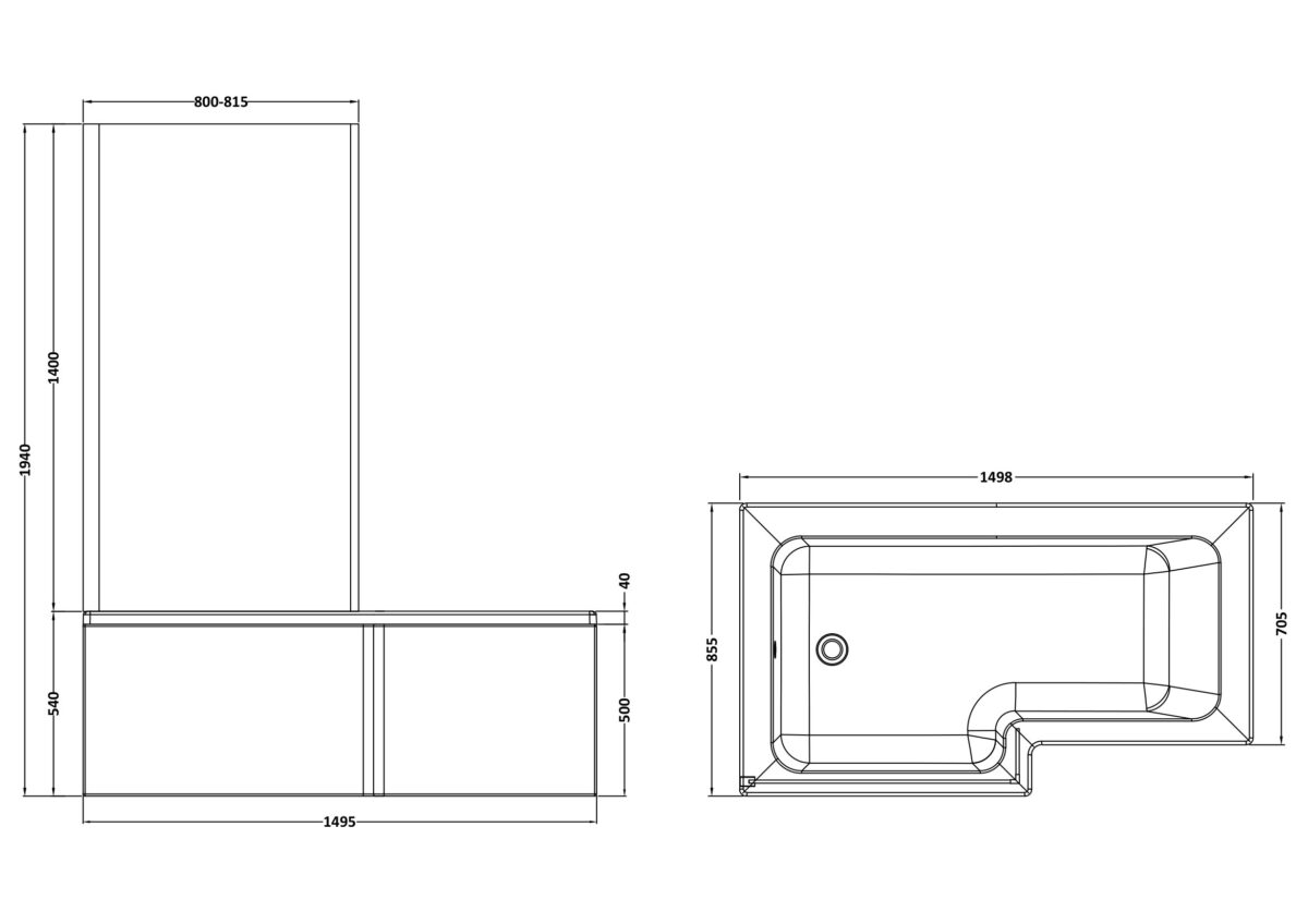 1500mm Left Hand Square Shower Bath Set - Image 3