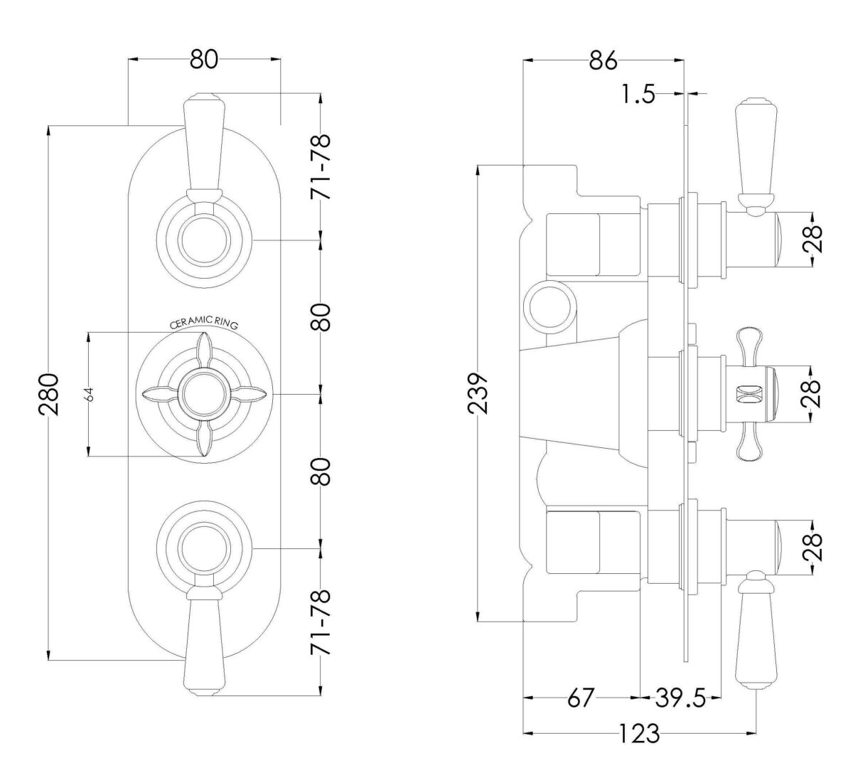 Traditional triple concealed valve with diverter - Image 2