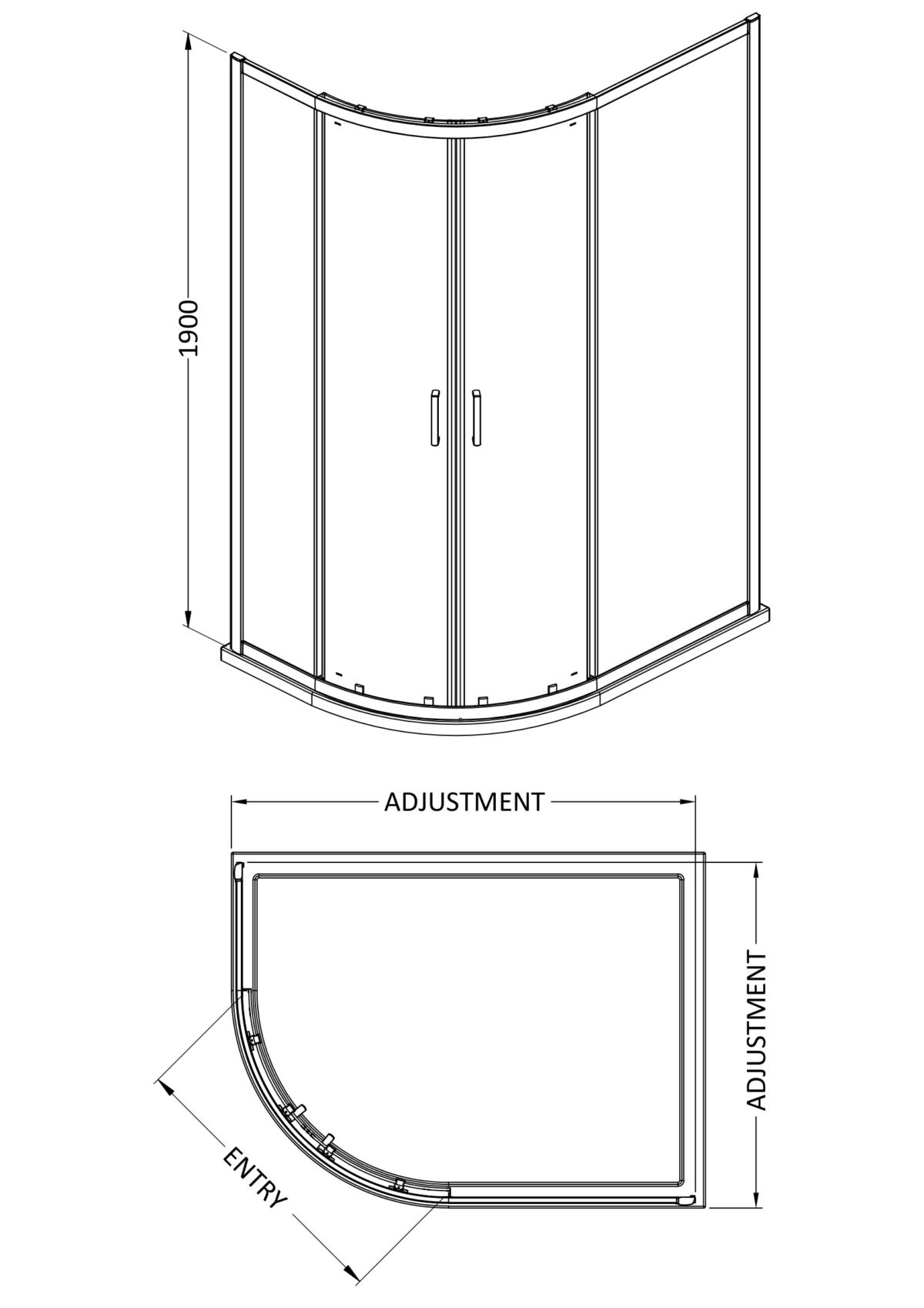 1900 x 1000 x 800mm Offset Quandrant Shower Enclosure - Image 2
