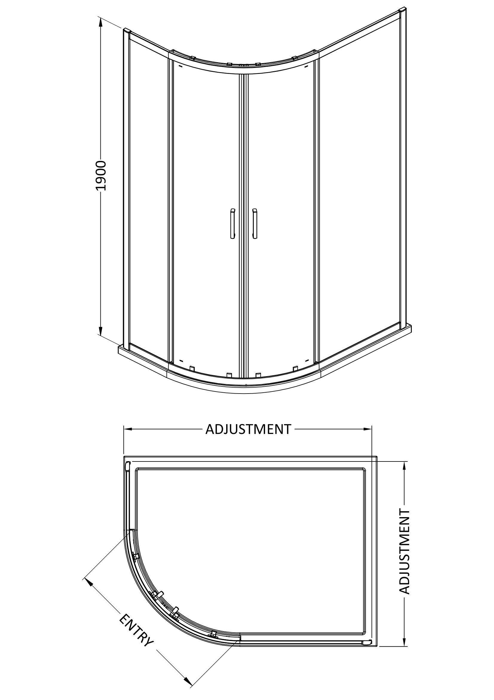 smqu129bp-e6_enclo_v1_ld.jpg 1900 x 1200 x 900mm Offset Quandrant Shower Enclosure - Image 2