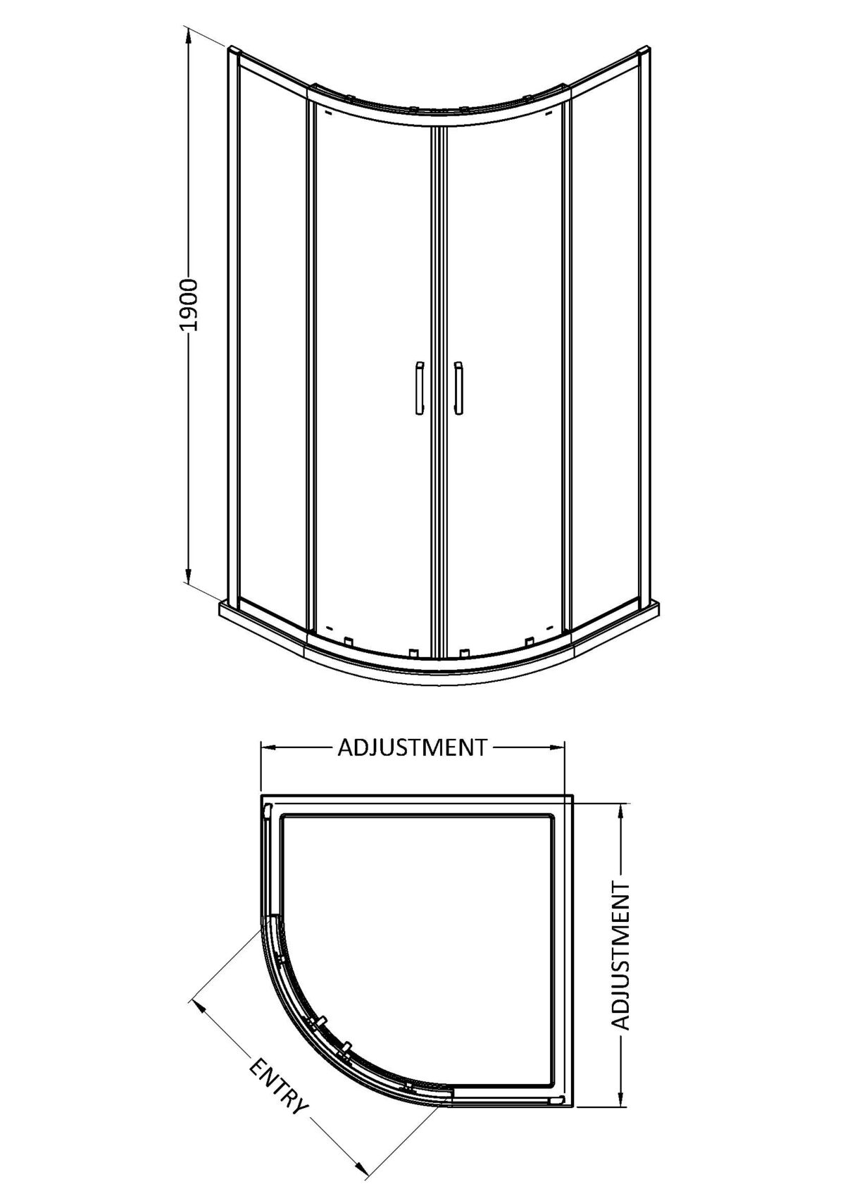 1900 x 900 x 900mm Quandrant Shower Enclosure - Image 2