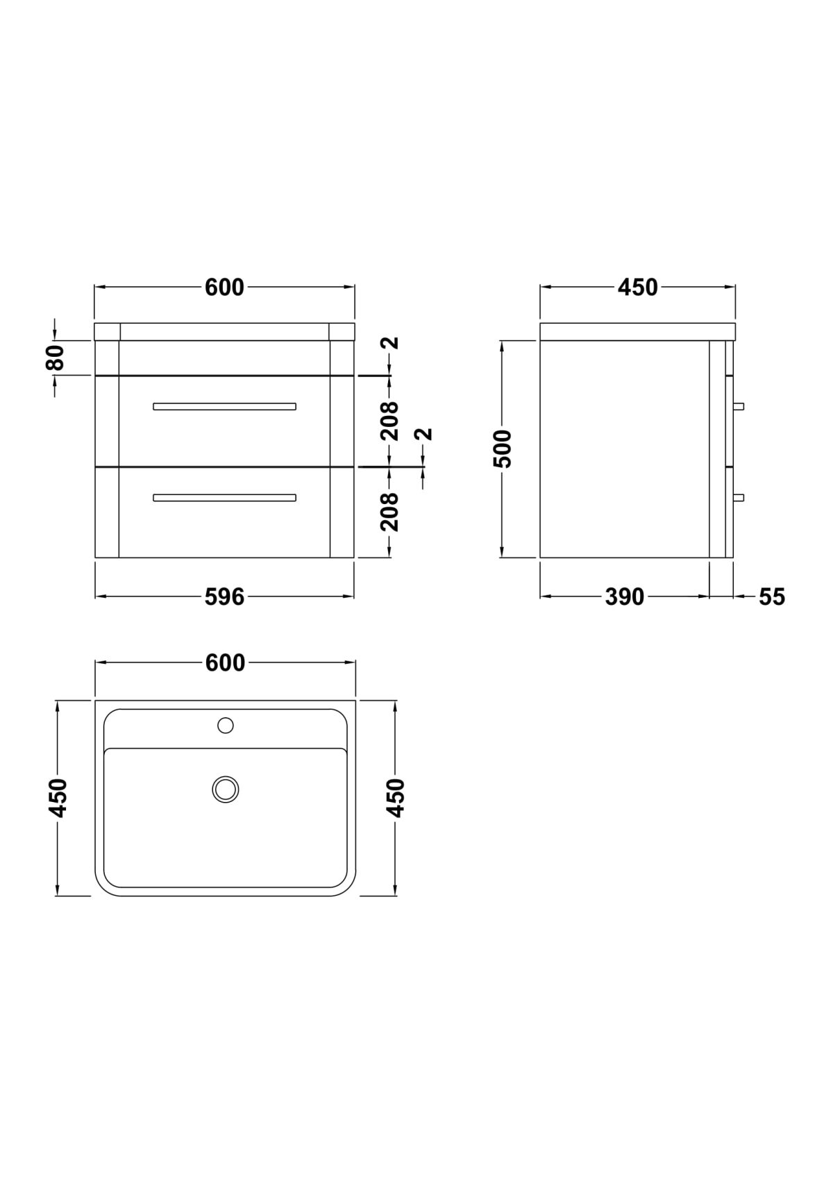 Wall Hung 600mm Cabinet & Basin - Image 4