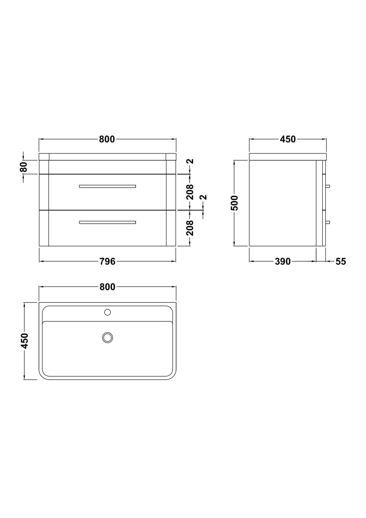 Wall Hung 800mm Cabinet & Basin - Image 4