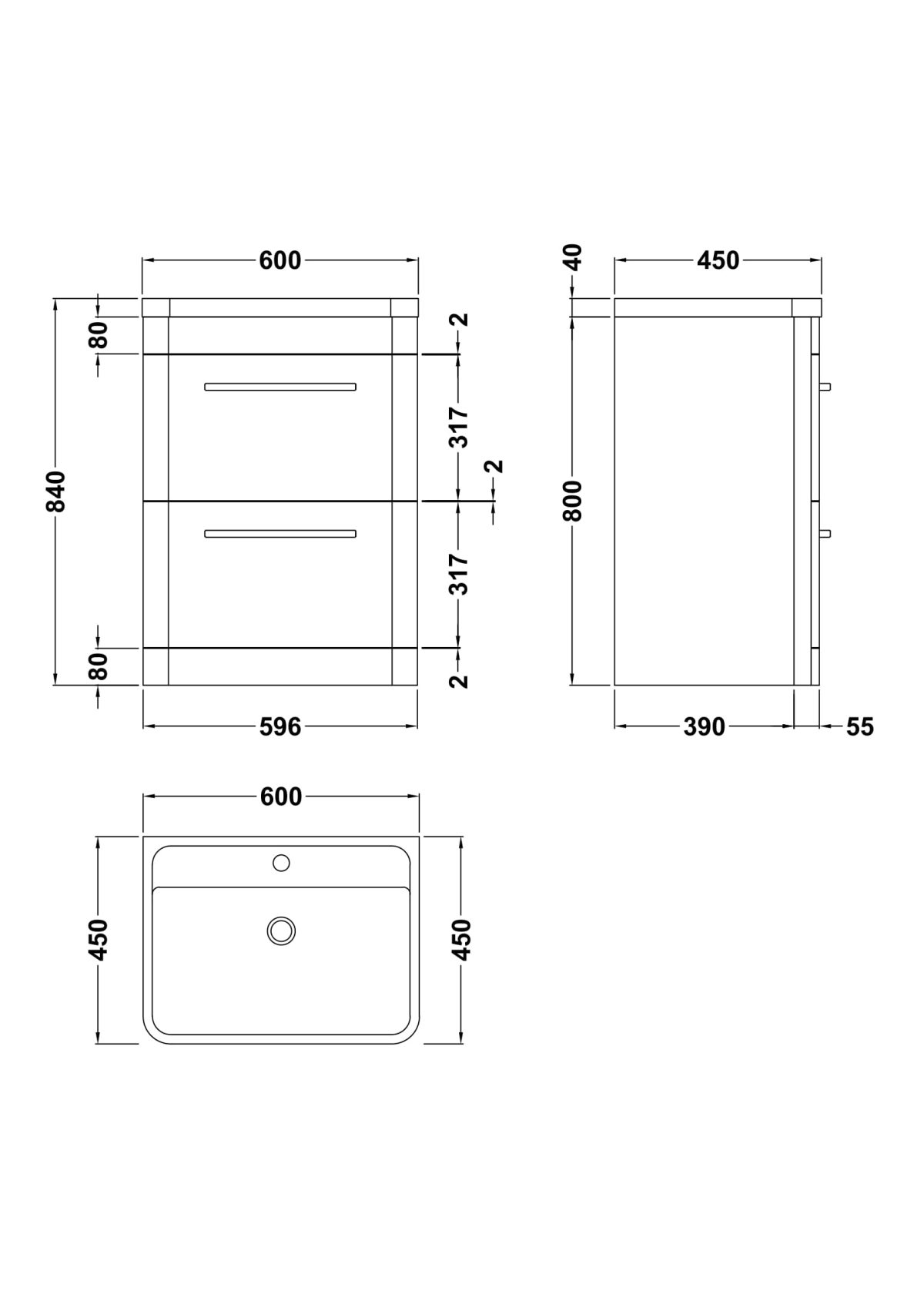 Floor Standing 600mm Cabinet & Basin - Image 3