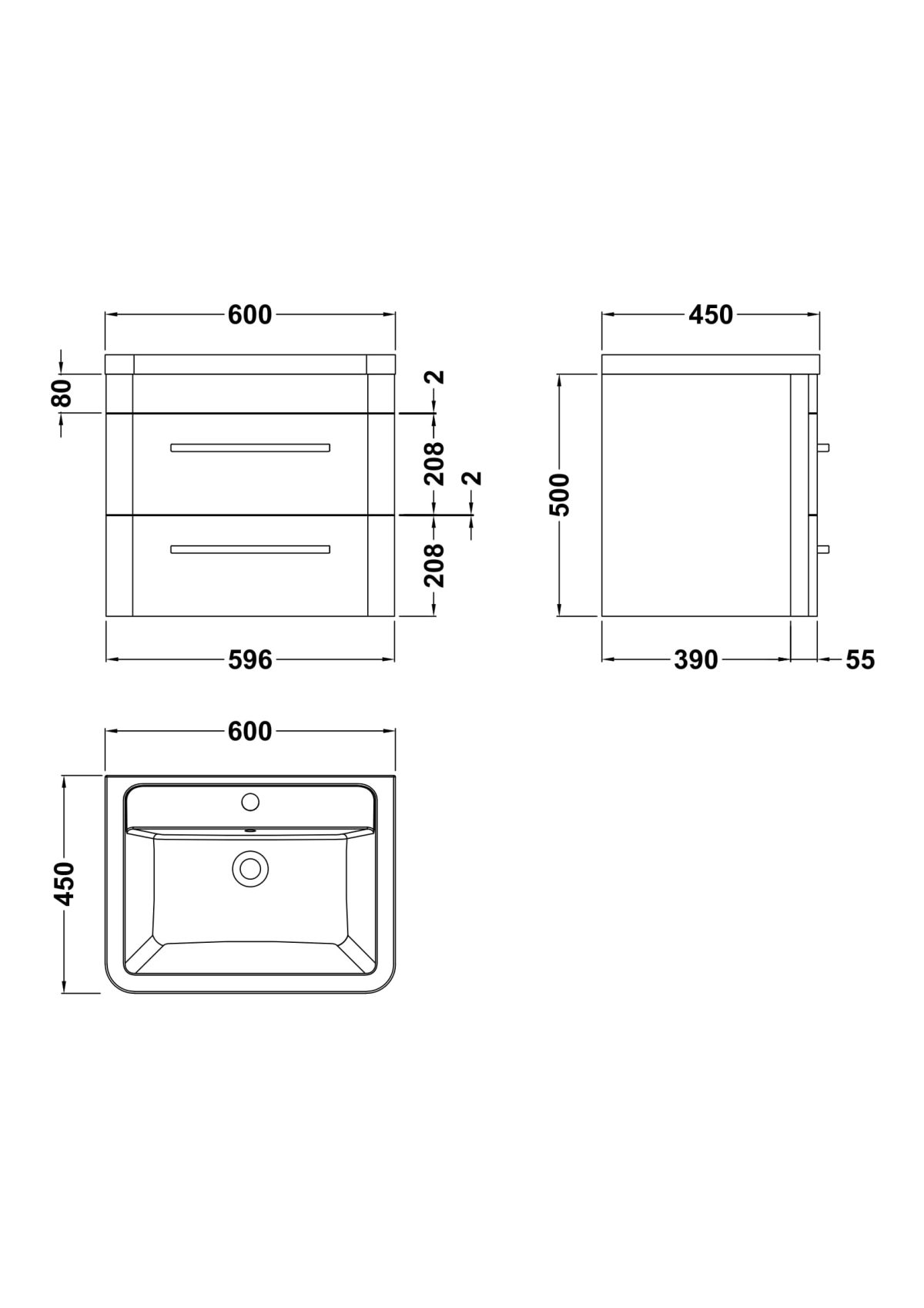 Wall Hung 600mm Cabinet & Basin - Image 4