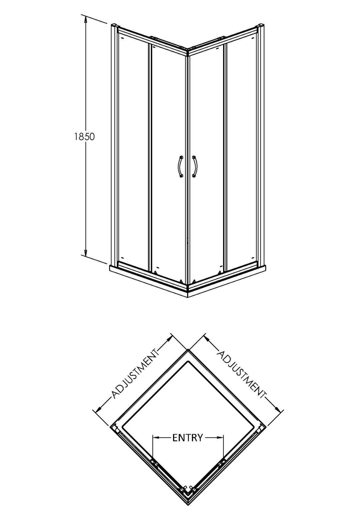 1850 x 800mm Corner Entry Shower Enclosure - Image 2