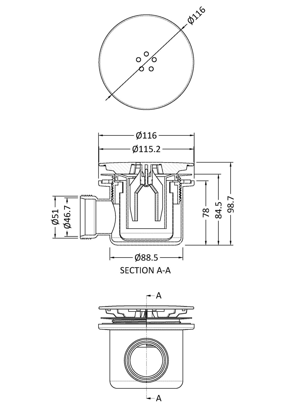 Mega Flow Shower Waste Gun Metal Top - Image 2