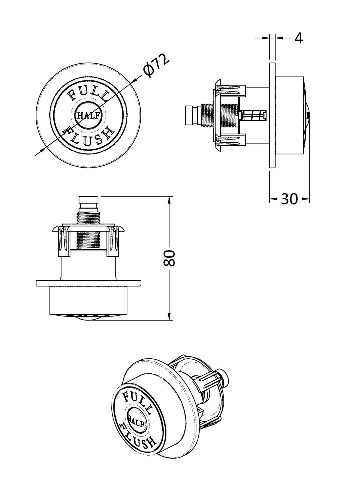 Chrome Dual Flush Button - Image 2