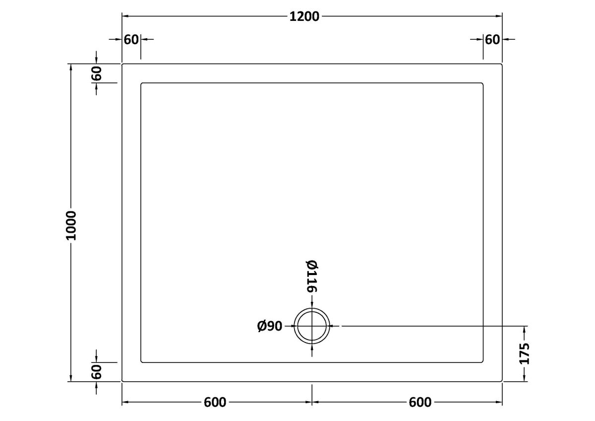 Rectangular shower tray 1200 x 1000mm - Image 2