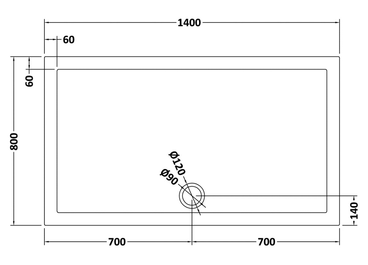 Rectangular Shower Tray 1400 x 800mm - Image 2