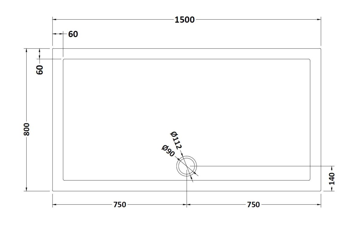 Rectangular Shower Tray 1500 x 800mm - Image 2