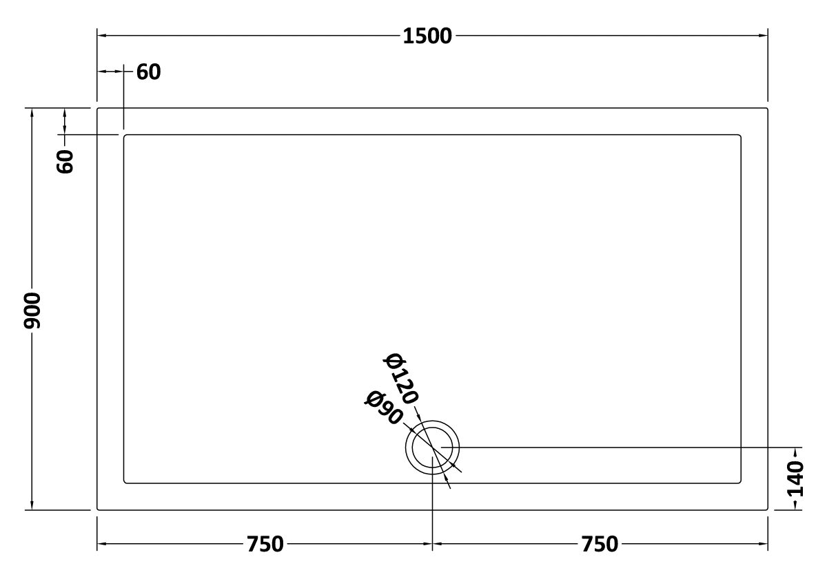 Rectangular Shower Tray 1500 x 900mm - Image 2