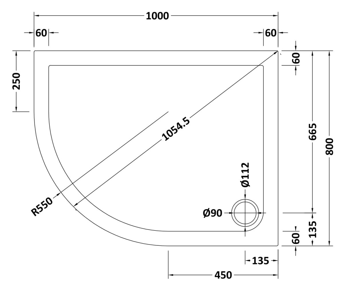 Offset Quadrant Shower Tray LH 1000 x 800mm - Image 2