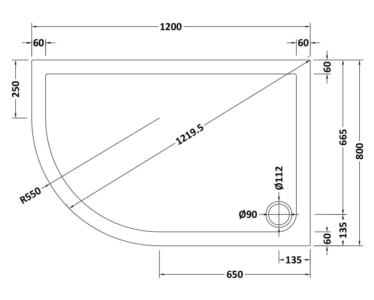 Offset Quadrant Shower Tray LH 1200 x 800mm - Image 2